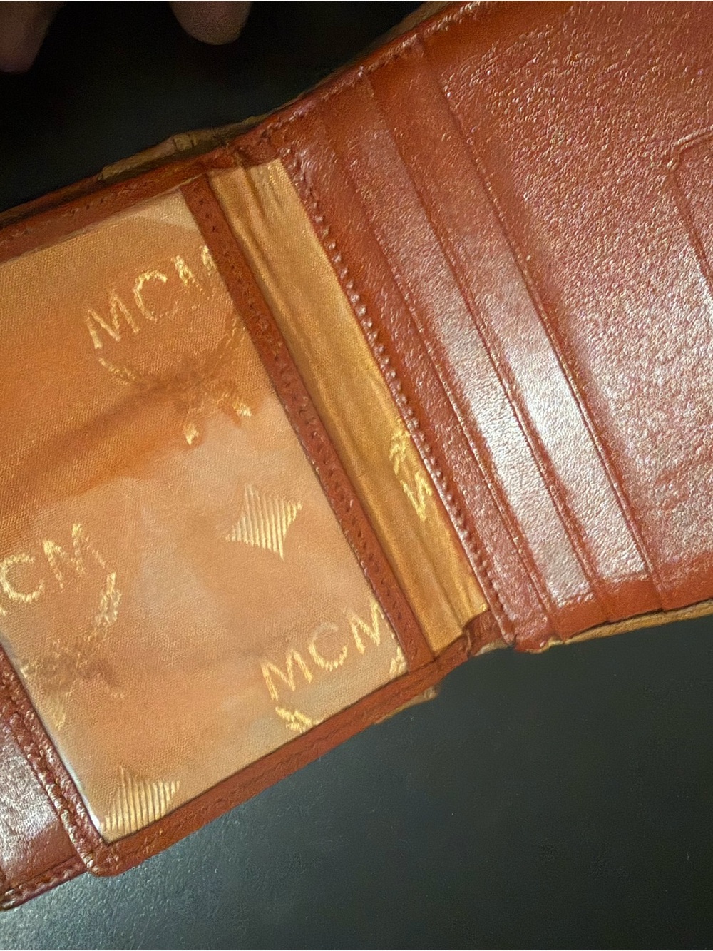 MCM Cognac Monogram Compact Wallet with Gold Plaque - Picture 4 of 5